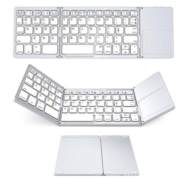 Trådløst tastatur Bt trefolds tastatur Computer Office Mute Ultratynn bærbart tastatur tre system（Hvit）