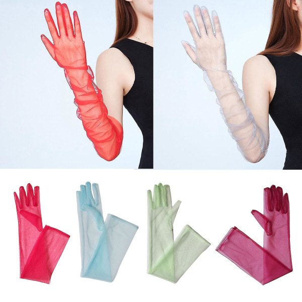 Gennemsigtige tyl lange handsker 55 cm bryllup ultratynde handsker til kirkelige teselskaber