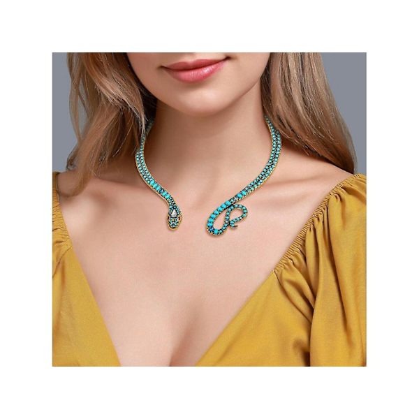 Orm Halsband Choker Kvinnor Djur Smycken Turkos Kristall Fest Goth Guld Ny