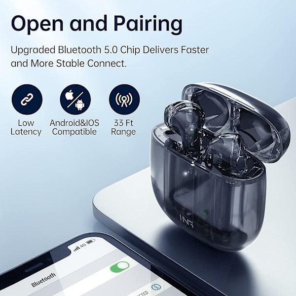 Bluetooth-hörlurar, trådlösa hörlurar Bluetooth, True Wireless-hörlurar med brusreducering