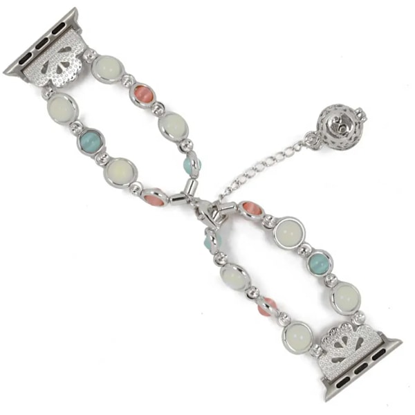 Kompatibel med Watch Band 38 Night Luminous Pearl iWatch Armband med rostfritt stålspänne Kompatibel med Series 5/4/3/2/1 (Silver)