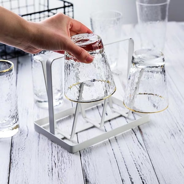 Bærbar drænkopholder i smedejern, fladt stål, sekskantet kopholder, op-ned opbevaringsholder, seks glas vandkopholder