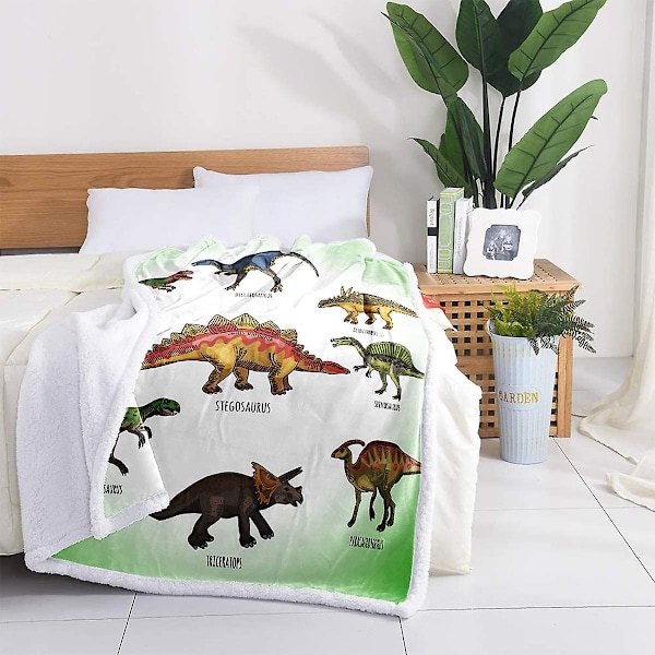 Dinosaurie Filt Mjuk Varm Jurassic Dinosaurie Mönster Tryckt Sherpa Filt För Pojkar Plysch Tecknad Solid Fleece Filt För Säng Soffa (50\"