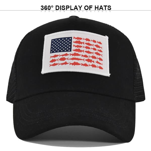 Brodert Baseball Cap Fish American Flag Patch Brodert Cap Mesh Cap Buet Bremskjerm Sol Visor Sommerhatt