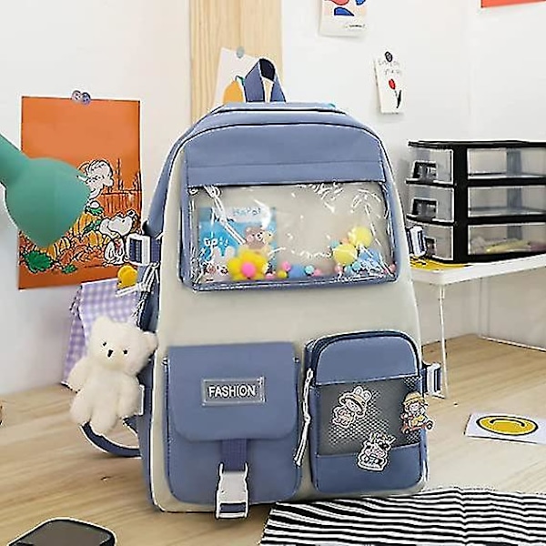 1pc5pcs Set Kawaii reppu Kawaii Pin ja tarvikkeilla, söpöt lasten reput Suuri kapasiteetti Canvas koululaukut