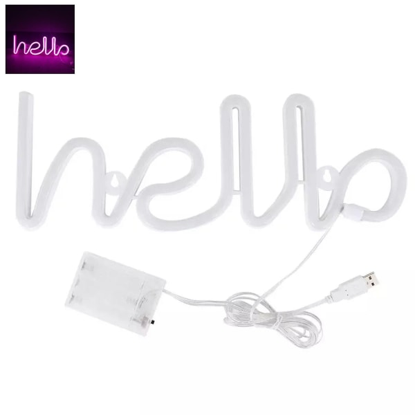 Hello Neon Sign Creative Shape USB/paristokäyttöinen häikäisemätön led-neonlamppu seinäkoristeen juhlatarvikkeet - Snngv (vaaleanpunainen)