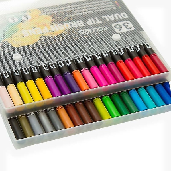 WJNIV børstemarkørersett, 36 farger fin- og børstespiss Tegnepennersett med fargebok, kompatibelt barn voksen skisser Bullet Journal Planner