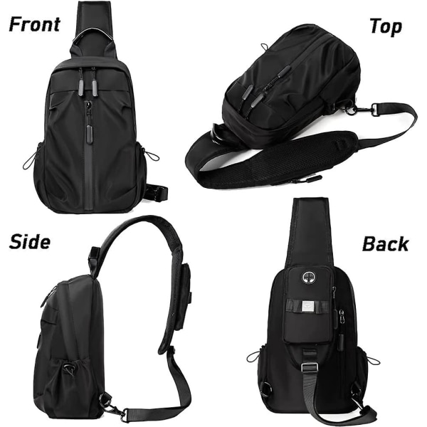 Ryggsekk Skulder Bag for Menn Kvinner, Lett Justerbar Rem Ryggsekk Sling Ryggsekk Svart