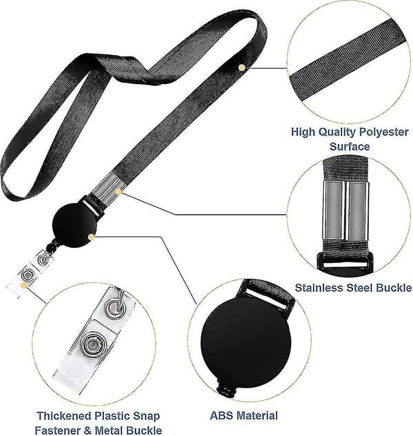 5 stk. Rulle Nøglering Lanyard Til Navneskilt Til Virksomhedsskole