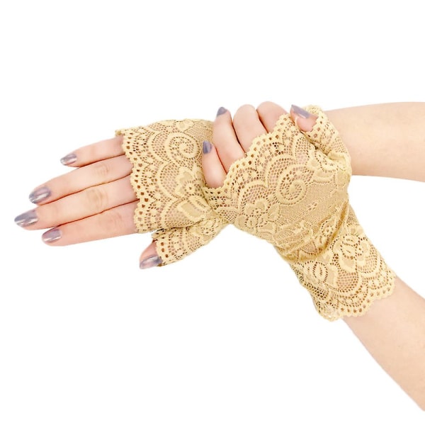 Spetshandskar Eleganta halvfinger spetshandskar för kvinnor - perfekta för tekalas bröllop och middagsbjudningar (khaki)