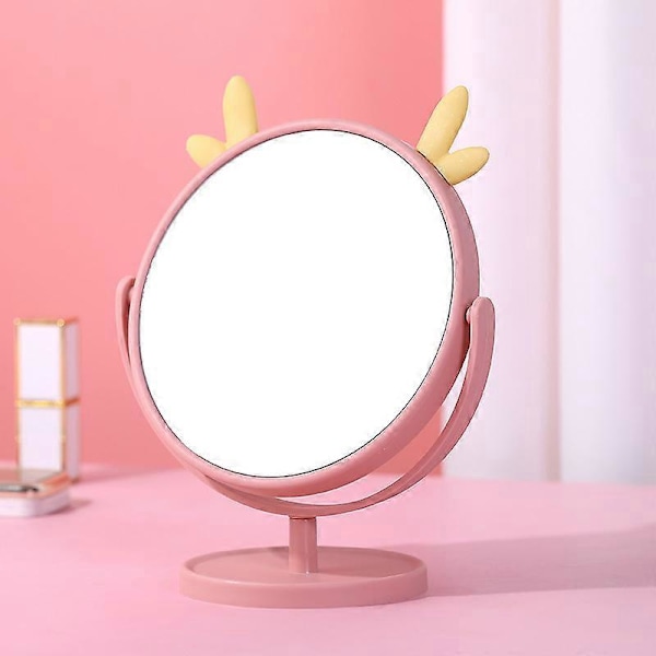 Sminkspegel för skrivbord, spegel för kvinnor, bärbar, för sovsal, studenter, kattungeöron, enkel smink, prinsesspegel - Antler rosa