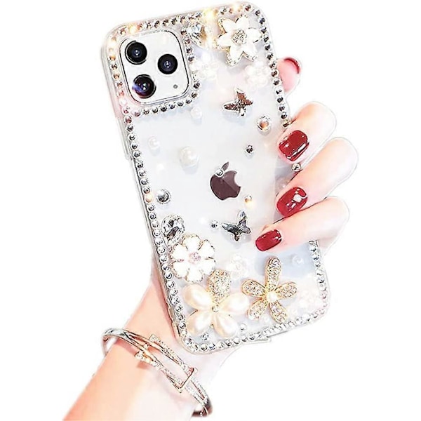 iPhone 13 Pro Max Skal Diamantfodral för Kvinna, 3D Glitter Glimmande Bling Fodral Lyxig Glansig Kristall Rhinestone Diamant Stötfångare Klar