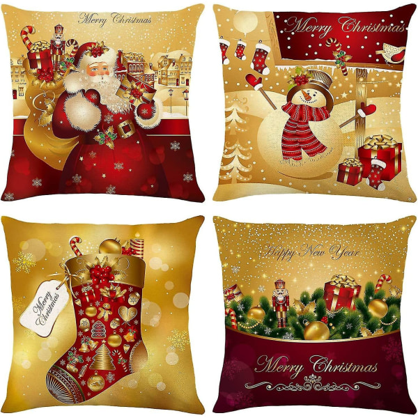 Julepudebetræk 45x45cm, sæt med 4 julepyntesofa Pudebetræk dekoration i bomuld og linned til soveværelse Sofastol Haveseng Bao