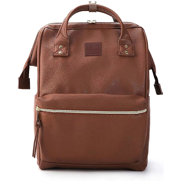 Läderryggsäck Skötväska Med Laptopfack Resa Skola För Kvinnor (brun, Stor)
