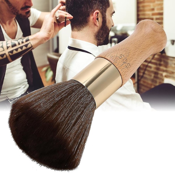 Nakkestøvbørste Rengjøring av hår Barberbørster Stylingsalongverktøy med trehåndtak（Burly Wood）