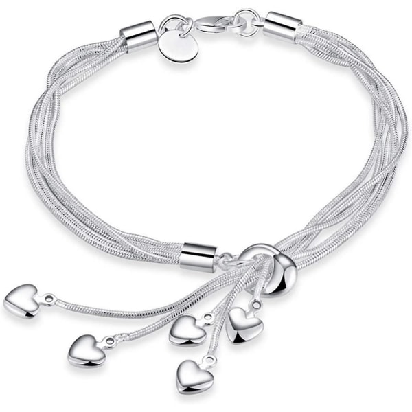 925 Sterling Silver Femlinjerskedja med femhjärtat armband