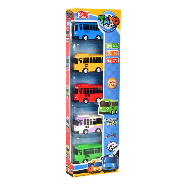 Little Bus Tayo Toy Set, minimodell Pull Back Car, för flickor och pojkar, Barnfester, Barnpresenter（S，5st）