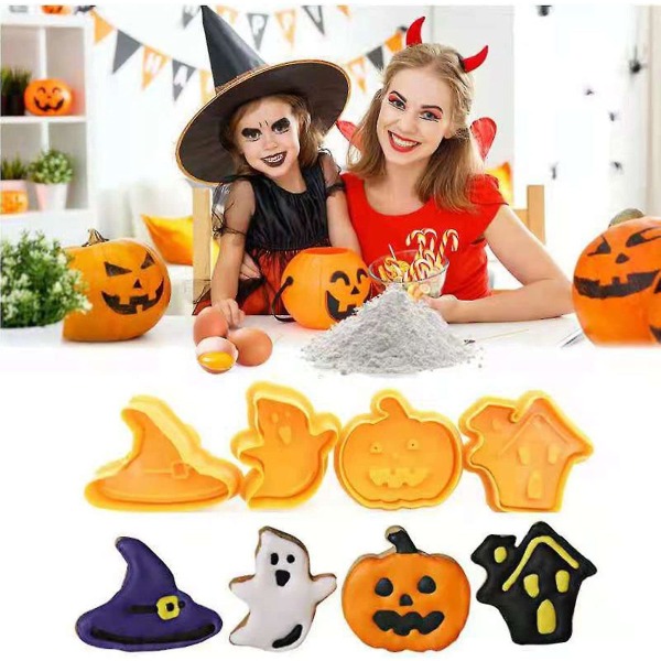 Halloween cookie cutter, 4 Halloween cookie cutters for informasjonskapsler, brød, kaker, ostekakeform Sjokolade geléformdekorasjoner