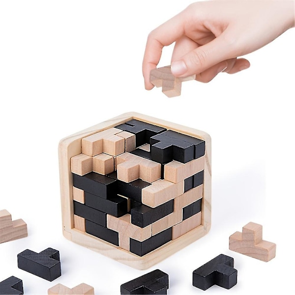 3D Träpussel IQ Hjärnteaser 54t Kub Trä Interlocking Spel Jigsaw Intellektuell Inlärning Pedagogisk Leksak