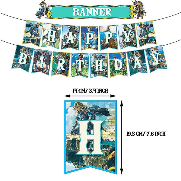 The Legend Of Zelda Game-tema dekorasjonssett til bursdagsfest for barn, inkludert banner, ballongsett, kakecupcake toppers, festutstyr
