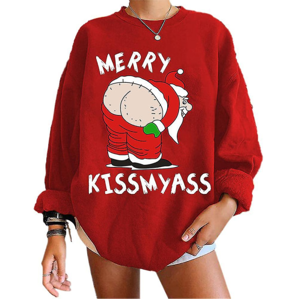 Funny Santa Xmas Ugly Christmas Genser Unisex Crewneck grafisk tegneserie Santa Claus trykte sweatshirts（3XL，Rød）