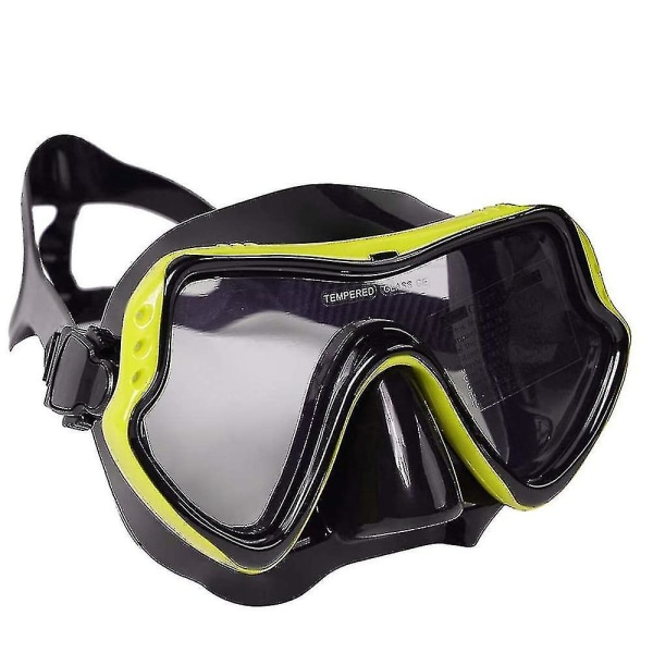 Scuba-snorkelsæt, panoramaudsigt Anti-dug dykkermaske (gul-sort)