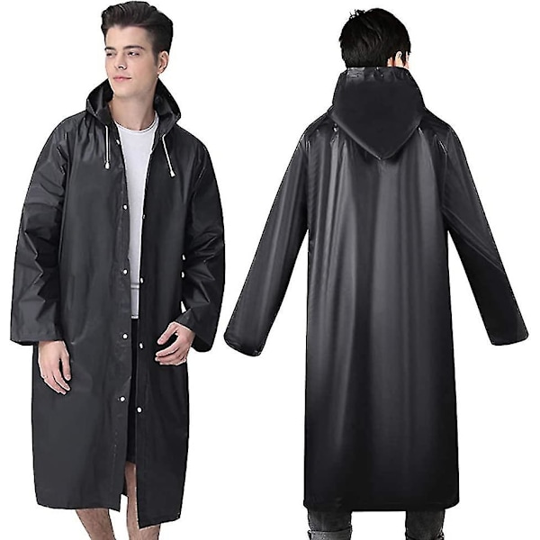 2-pack svarta bärbara regnponchos, återanvändbara regnjackor för vuxna med huva, stora regnkläder utomhus, regnrock