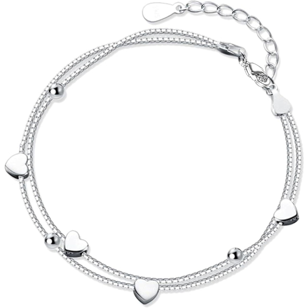 Silvriga armband för kvinnor, justerbara berlocker hjärta armband, hierarkiska flickors vänskapsarmband, damarmband, söta armband kan användas som fri