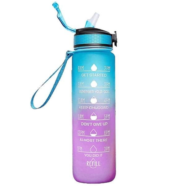 1000 ml gratis motiverende med tidsmarkør fitnesskander Gradient farvekopper udendørs frostet vandflaske (stil 2)
