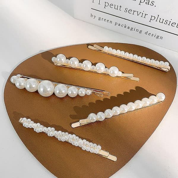 5 stk perleklips store hårklipser pins barrette slips hårnåler