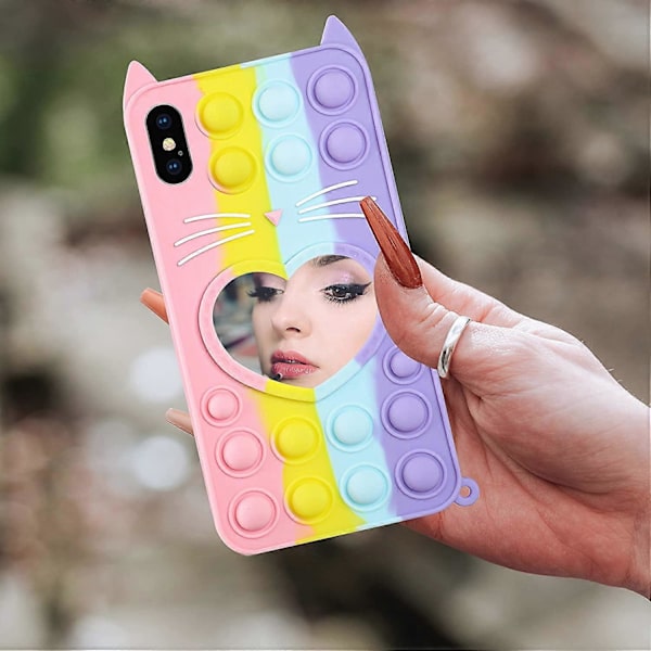 Gult Hjärta Kattfodral för iPhone Xs Max Cartoon Rolig Kawaii Söt Silikonfodral Fidget Unik Design Estetisk för Flickor Pojkar Barn Fodral (för iPhone X