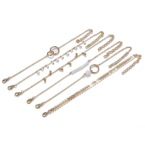 WABJTAMSsæt med 5 håndperlearmbånd i sølv med blad- og cirkelarmbånd til kvinder og piger