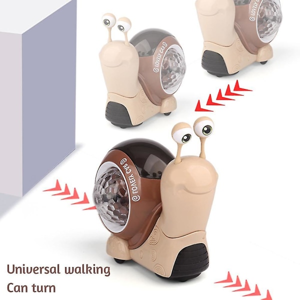 Elektrisk universalhuske nikker liten snegl musikkprojeksjon lys sneglelekebil barneleke（brun）