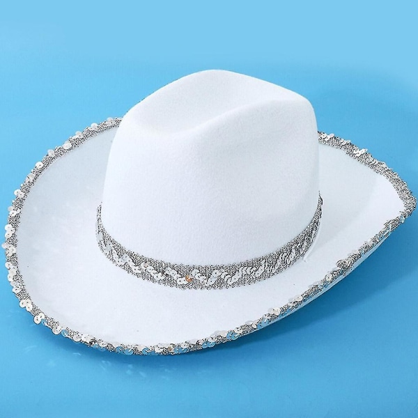 Paljetter Buet Brim Hat Jazz Top Hat Cowgirl Paljetter Brem Cowboy Hat Unisex (Sort)