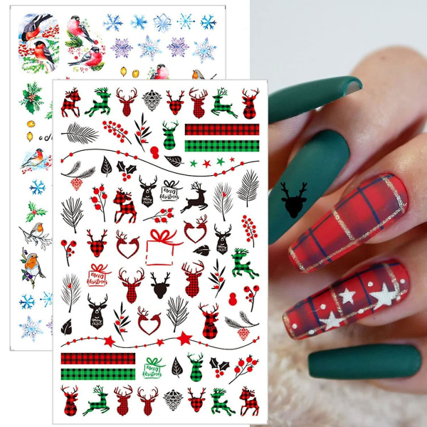 Jul Nail Art Stickers Dekaler Jul Nageldekorationer Tillbehör 3d Snowflake Älgträd Fågel Pläd Tecknad Nail Sliders Nyårsdekaler Foils