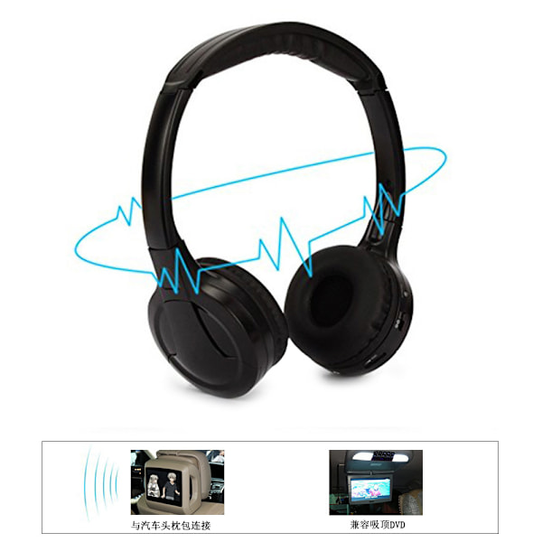 IR Trådløse Hodetelefoner For Bil DVD Spiller Nakkestøtte Video, On-Ear Infrarøde Hodetelefoner Headset U