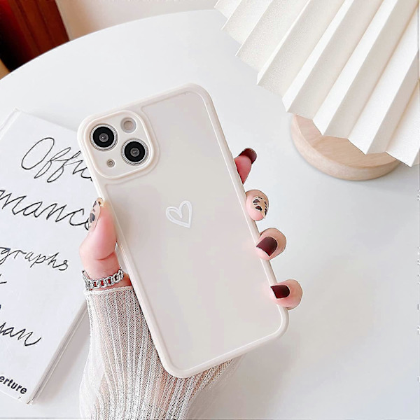 TPU-fodral för iPhone 13, Blank Mjuk Smalt Bakfodral med Enkelt Hjärtmönster, Lätt Skyddande Bumper Cover för iPhone 13 (6,1 tum) - Beige