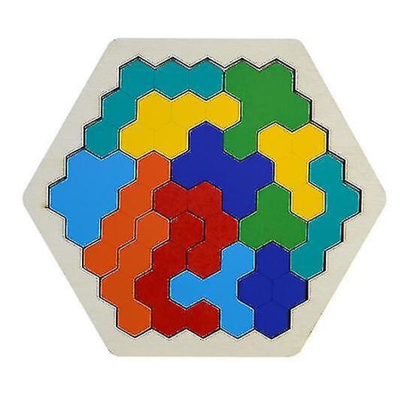 Hexagonalt geometriskt pussel för barn, trätangrampusselleksak, hjärntetrisspel, pusselblock