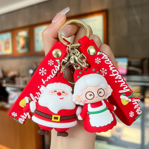 2pcs Christmas Cartoon Keychain, Santa Claus Keyring for Christmas Decoration Gift Party Favors