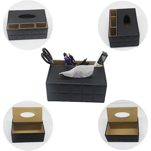 Rektangulär Servettbox, modern Servettförvaringslåda, multifunktionell Tabletthållare med 3 fack Lämplig för kontor/hem/hotell