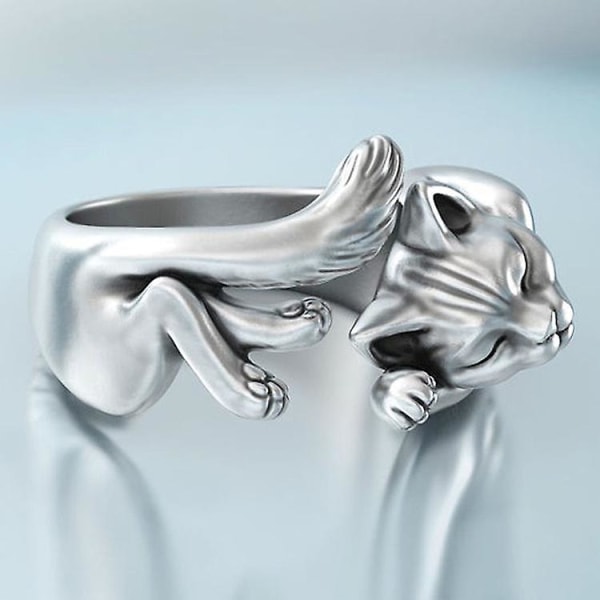 Legering Kitten Åpen Ring Europeisk Og Amerikansk Retro Live Cat Totem Ring Kvinne