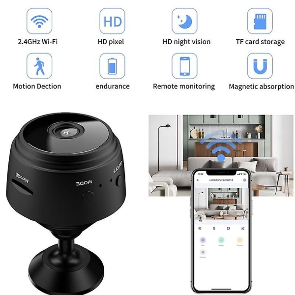 Mini Wifi-kamera, trådløst kamera med lyd og video live-feed, HD 1080p hjemmekamera (hvit)