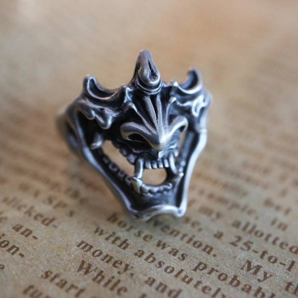 Punk Öppen Ring Demon Samurai Retro Silver Ring Band Justerbar För Unga Människor