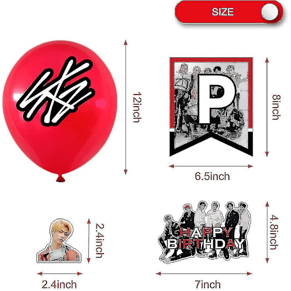 Heytea Stray-kids juhlatarvikkeet, Stray-kids juhlakoristeet sisältävät Happy Birthday -bannerit, kakkukoristeet, cupcake-koristeet,-yvan
