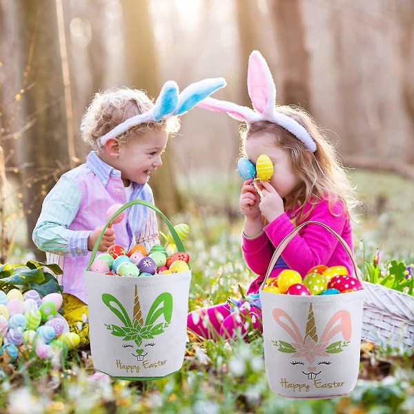 Påsketaske til børn påskeægsjagt, påskeægjagtkurv, påskehare-lærredsgavepose med håndtag, stor påskeæg-festtaske til børn påske