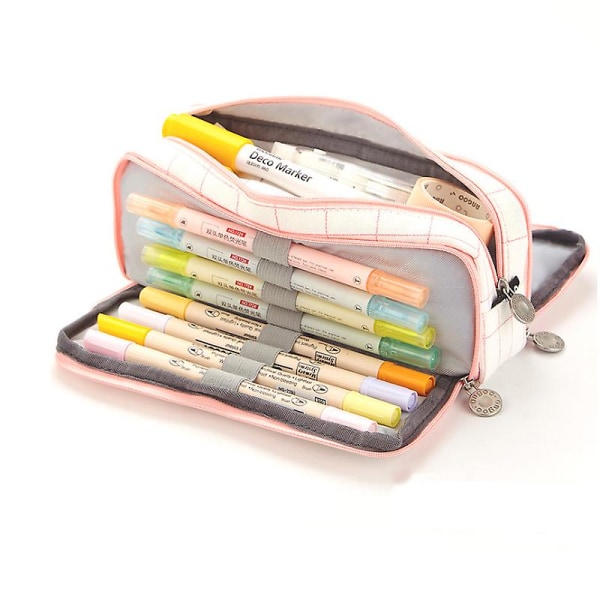 Ladies Student Canvas Bag Stor Case Stor Kapacitet 3 Fack Canvas Pencil Bag（A）