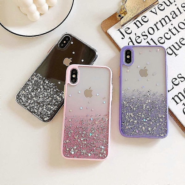 Gradient Glitter Transparent iPhone XR Skal, Slank Tunn Glansfull Mjuk Flexibel TPU Silikon Gummi Gel Glittrande Sekvens Bling Mode Bumper Cover för XR,C