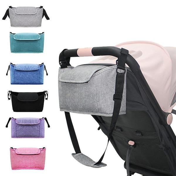 Baby Stroller Organizer Bag Mummy Diaper Bag Hook Baby Carriage Large Capacity Travel Wet Bags Stroller Accessories Cup Holder grå