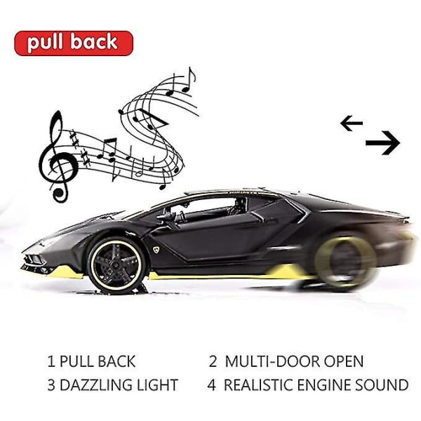 Kompatibel med 1:32 Lamborghini Lp770 bilmodell leksak barn ljud och ljus dra tillbaka bil zinklegering leksaker för barn pojke flicka present (svart) - Snngv