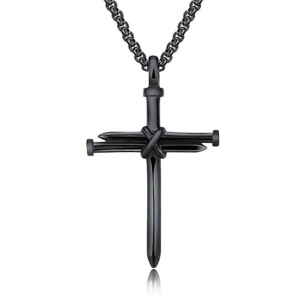 Ghyt Crucifix Halskjede For Menn Kvinner Gutter Jenter Svartbelagt rustfritt stål Antikk negle- og trådkors-anheng Religion Kristen gave